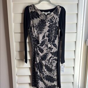 NWT Women’s Size 8 Diane Von Furstenberg Black Faux Lace Long Sleeve Dress
